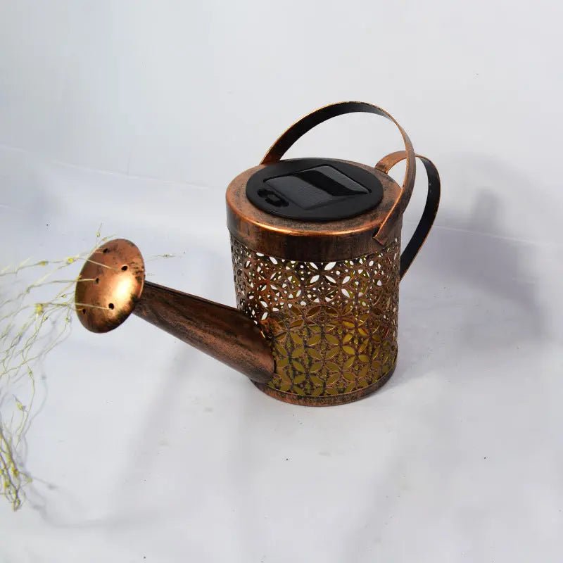 Enchanted Watering Can Outdoor Solar Watering Can Ornament Lamp Garden Art Light Decoration Hollow - out Iron Shower LED Lights - soilcommander
