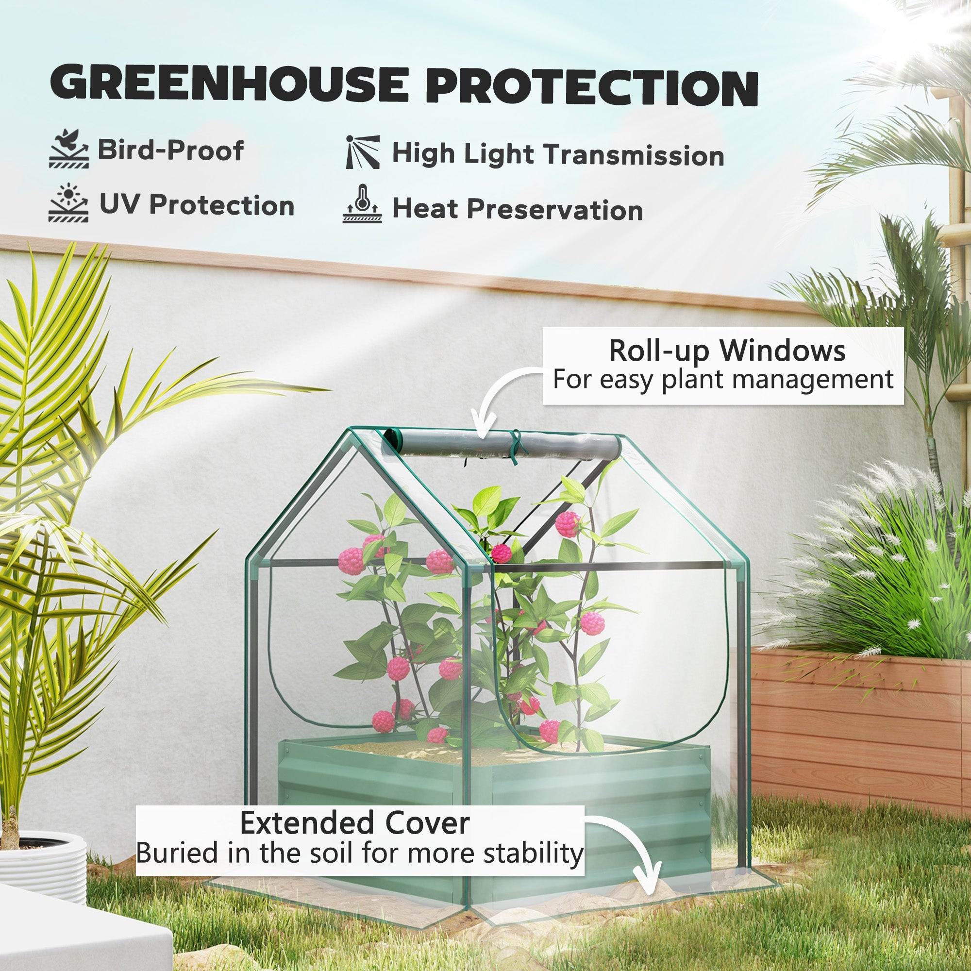 Galvanised Steel Raised Garden Bed with Mini Greenhouse Cover - soilcommander