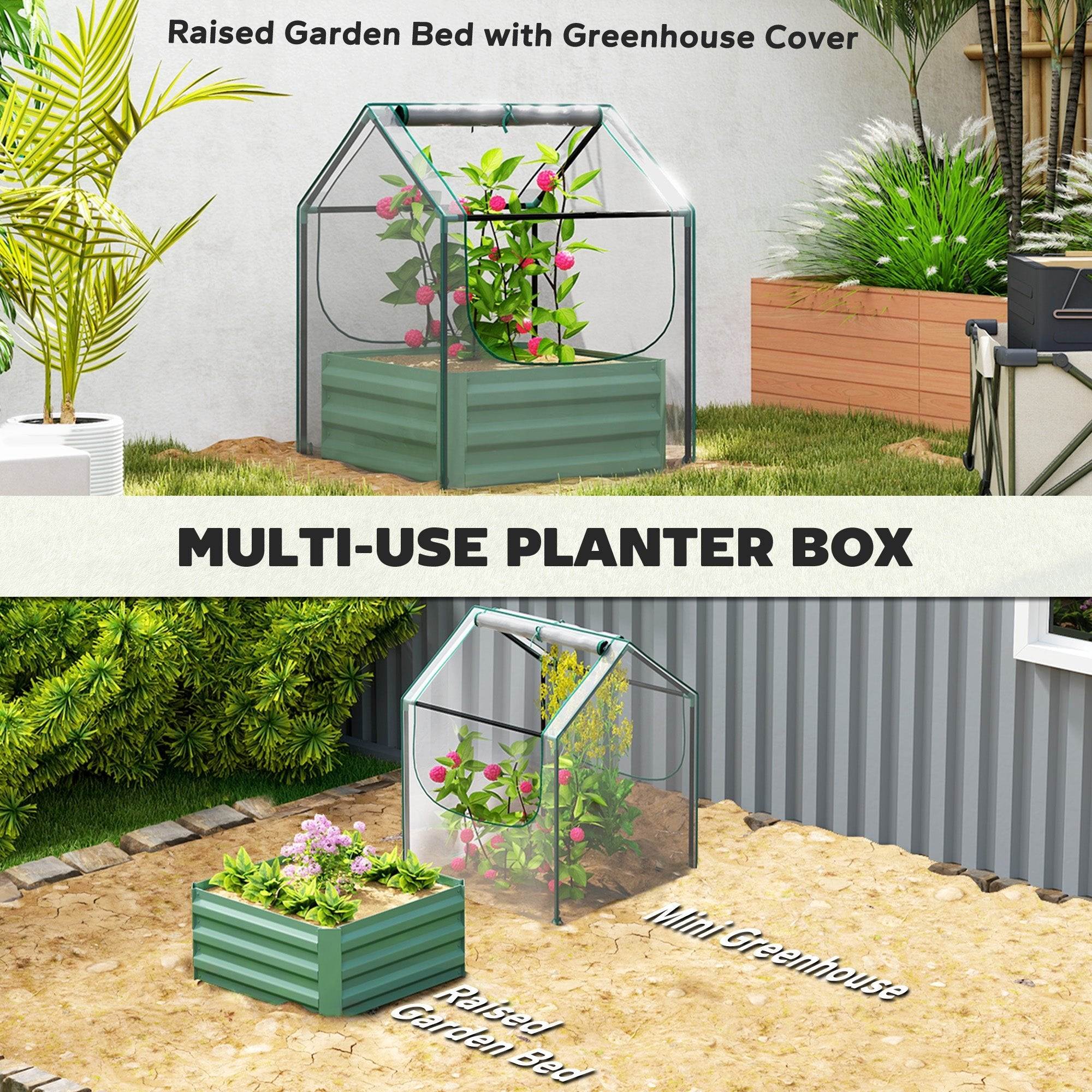 Galvanised Steel Raised Garden Bed with Mini Greenhouse Cover - soilcommander