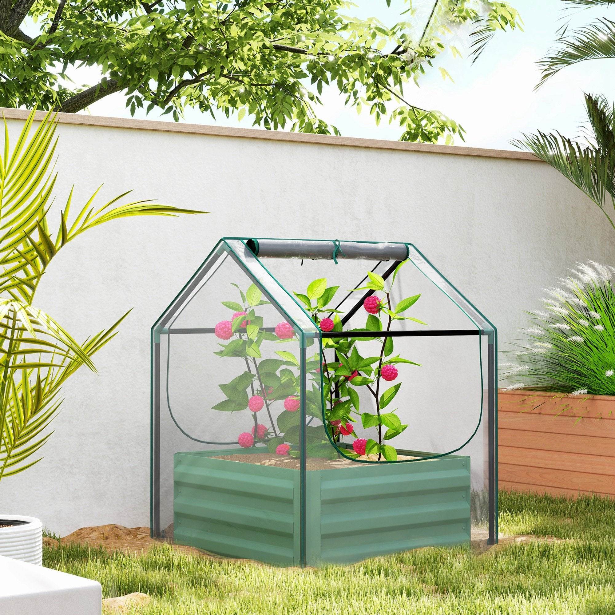 Galvanised Steel Raised Garden Bed with Mini Greenhouse Cover - soilcommander
