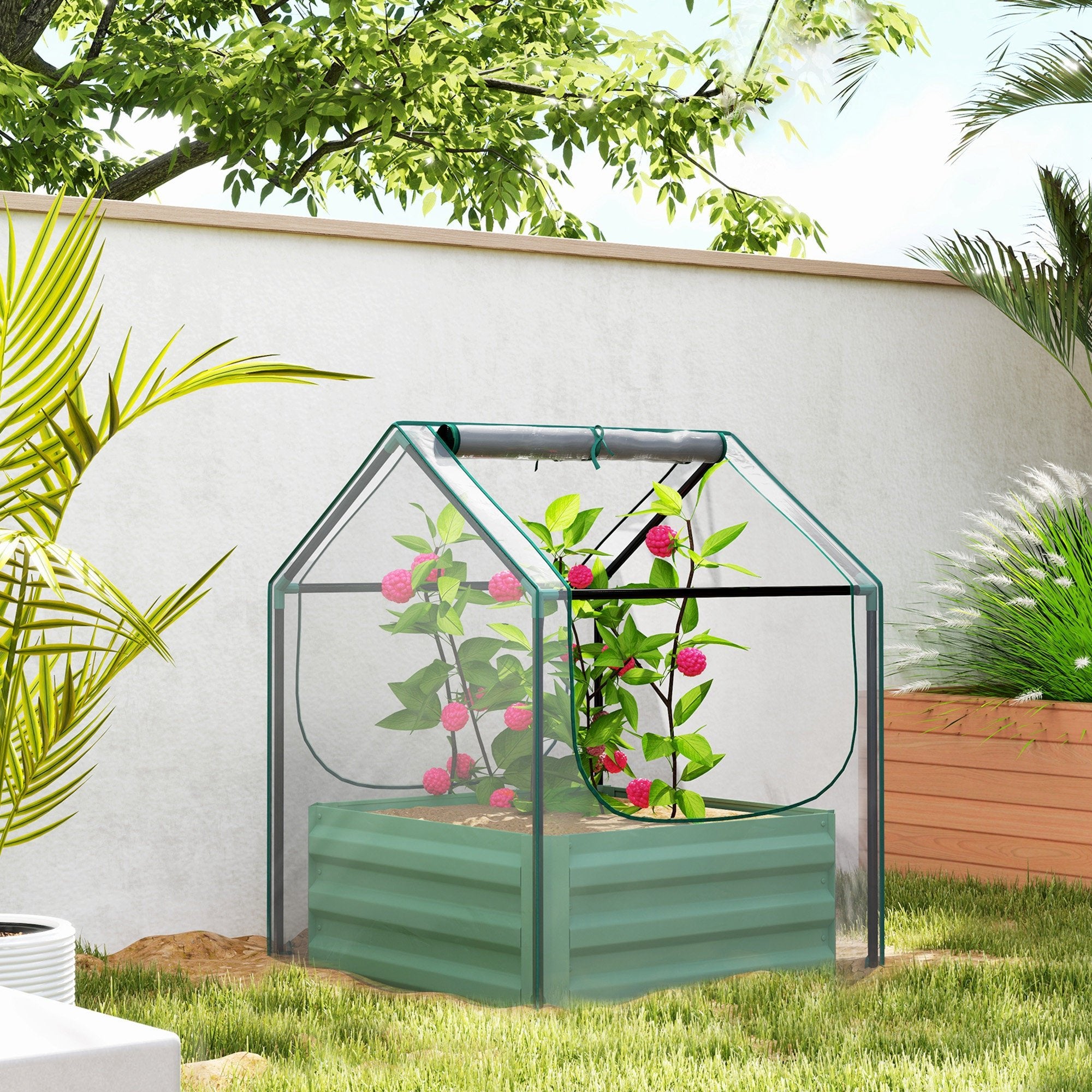 Galvanised Steel Raised Garden Bed with Mini Greenhouse Cover - soilcommander