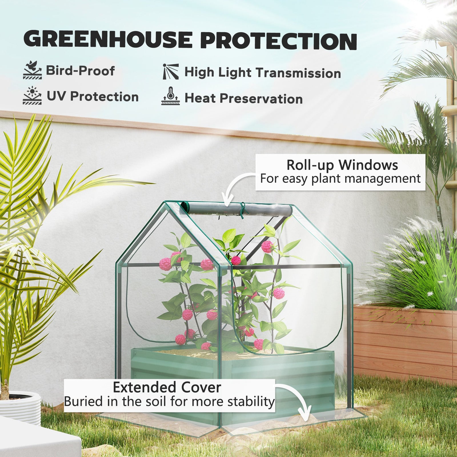 Galvanised Steel Raised Garden Bed with Mini Greenhouse Cover - soilcommander