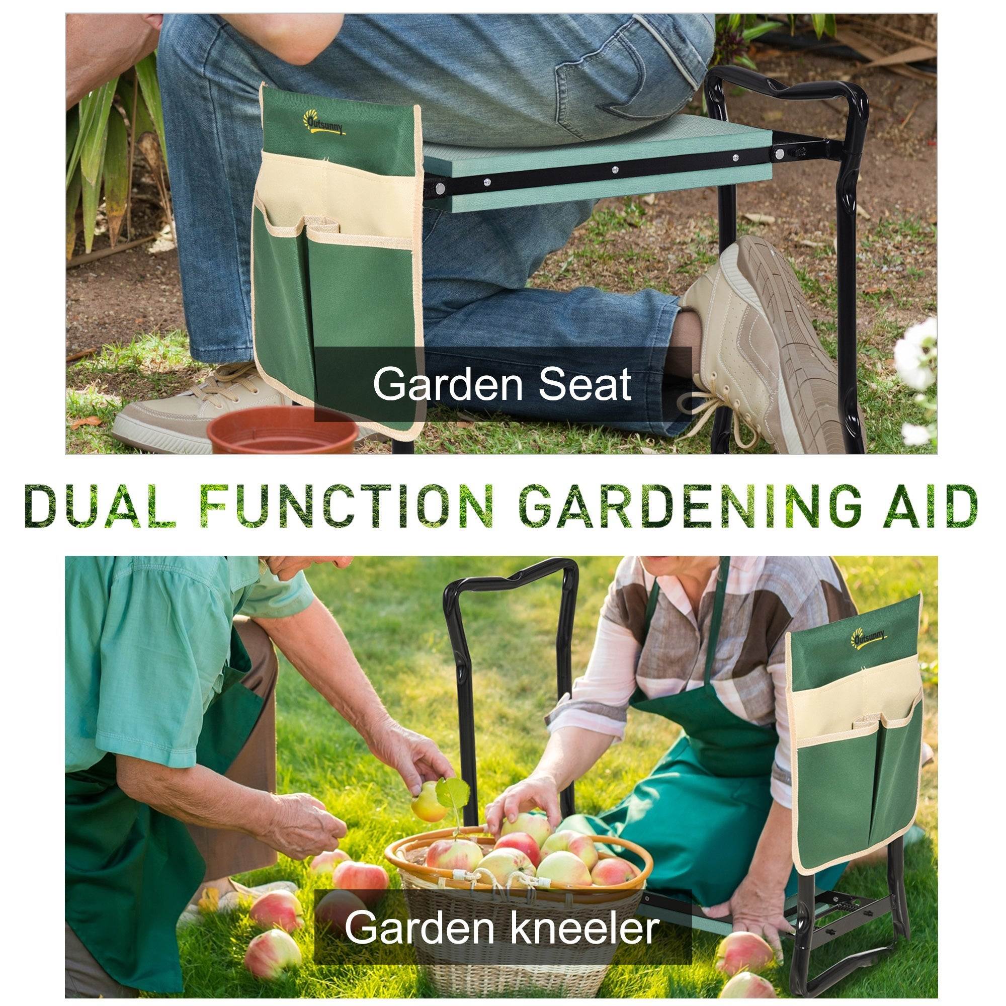 Garden Kneeler and Seat with Tool Bag - Foldable Steel Frame - soilcommander
