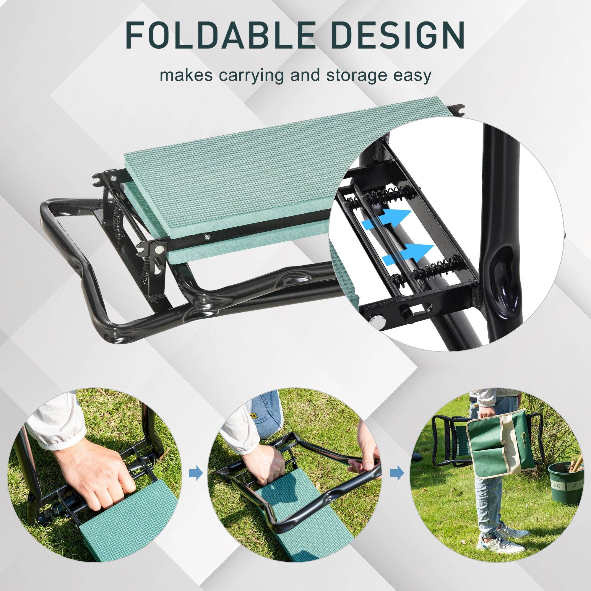 Garden Kneeler and Seat with Tool Bag - Foldable Steel Frame - soilcommander