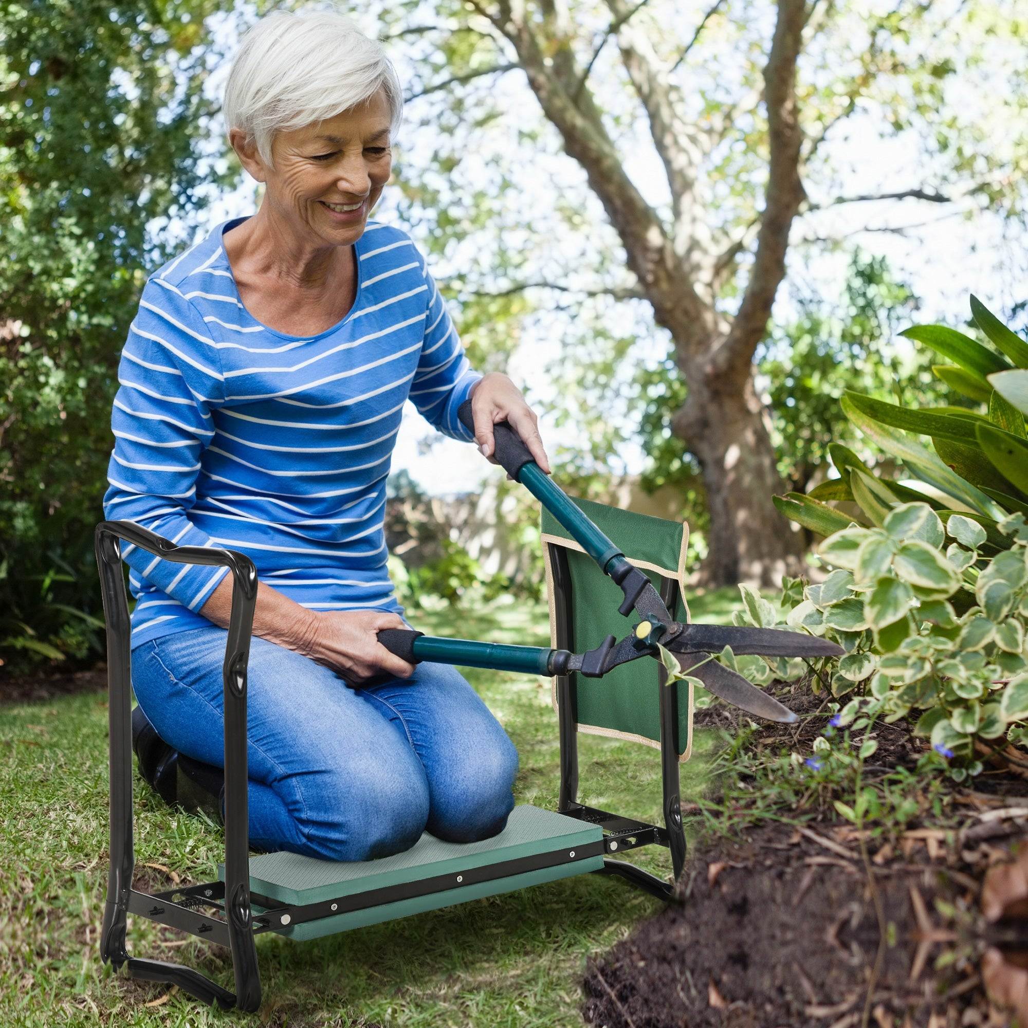 Garden Kneeler and Seat with Tool Bag - Foldable Steel Frame - soilcommander