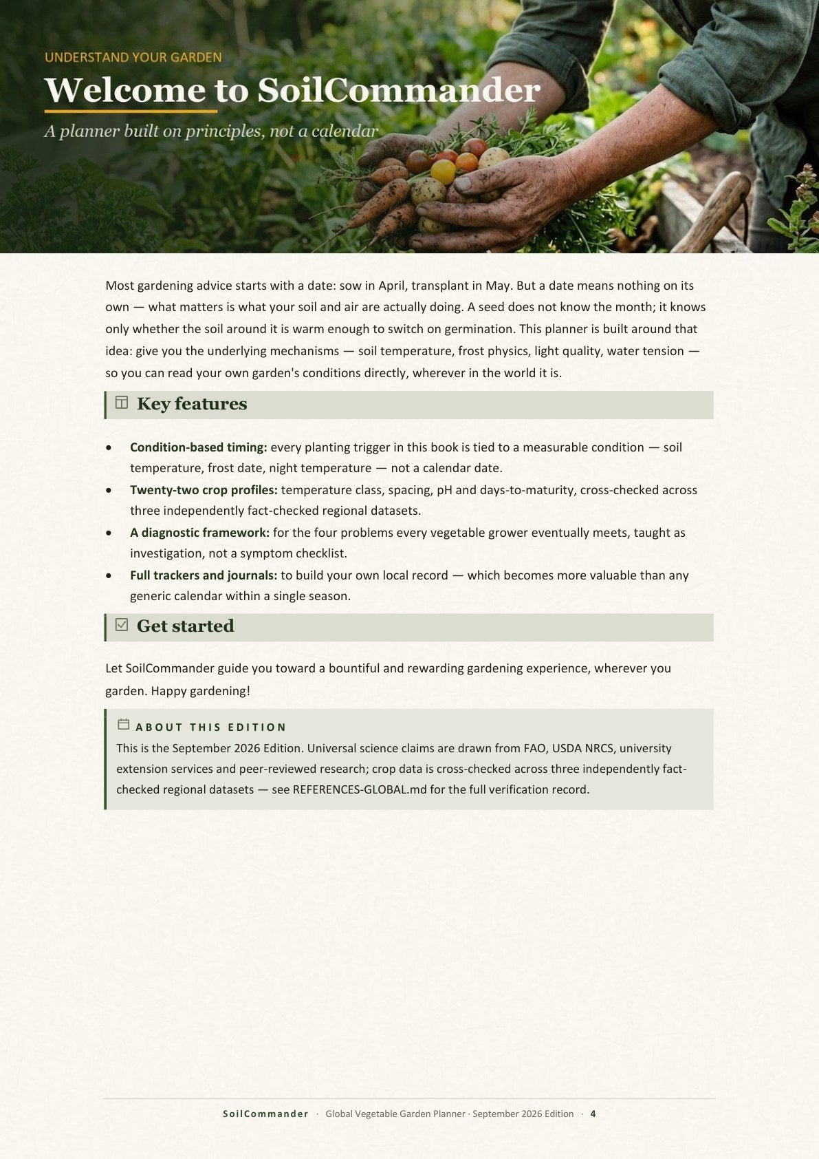 Inside the Global vegetable garden planner PDF — The timing reference for your region (page 4)