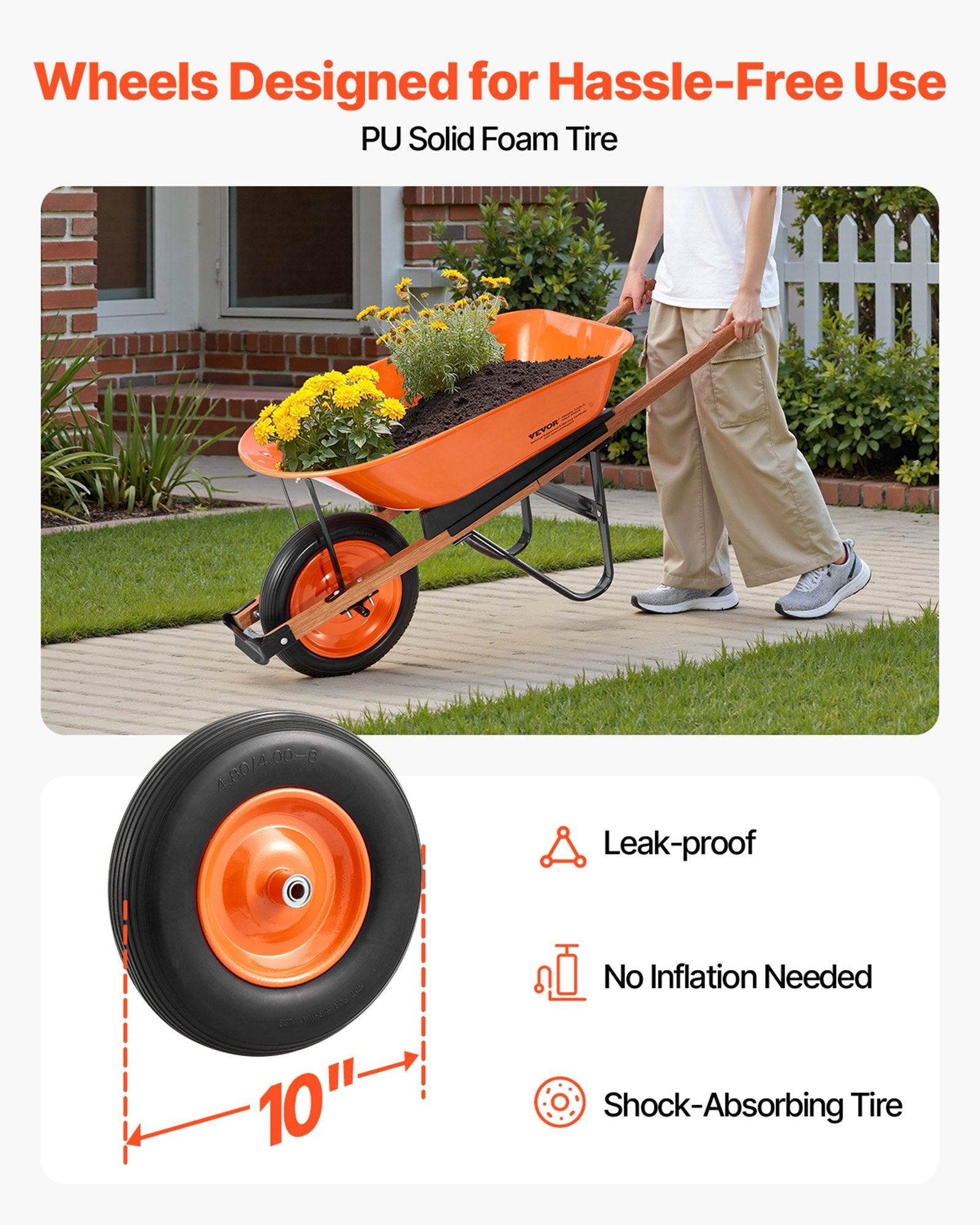 Heavy - Duty 5 Cu Ft Garden Wheelbarrow with Flat - Free Tire - soilcommander