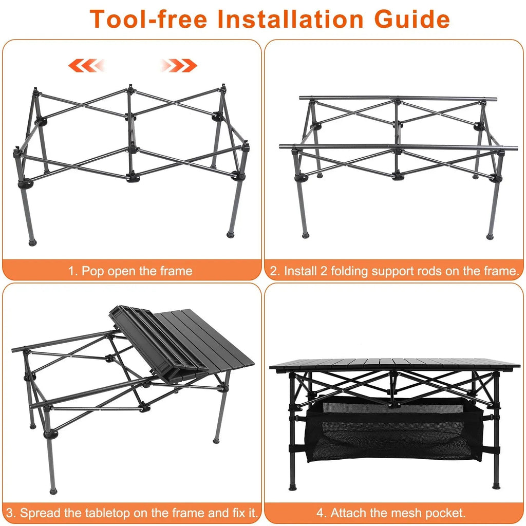Heavy - Duty Aluminum Folding Camping Table with Storage - soilcommander