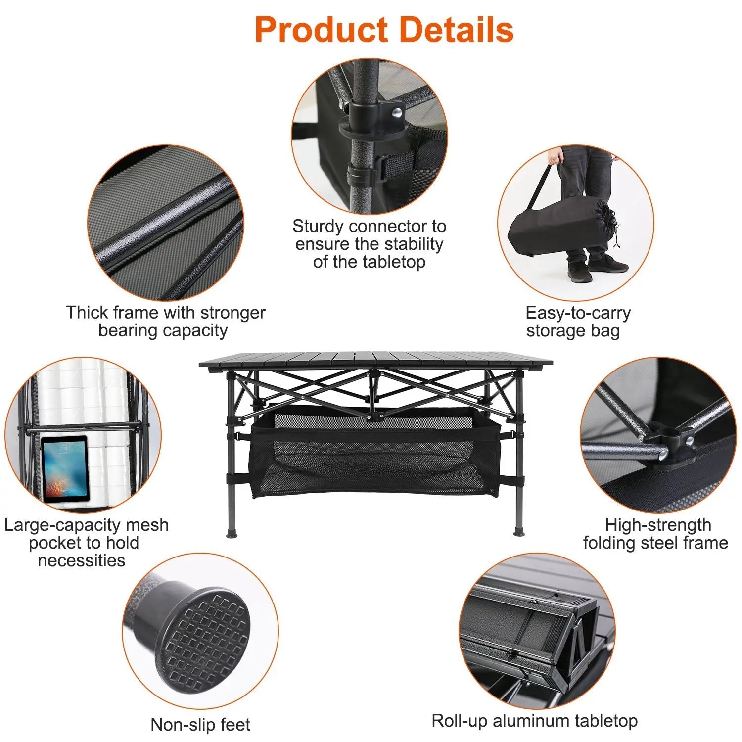 Heavy - Duty Aluminum Folding Camping Table with Storage - soilcommander
