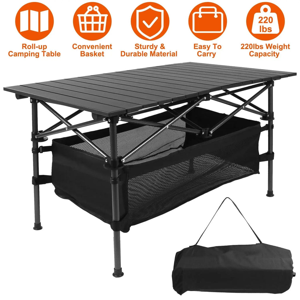 Heavy - Duty Aluminum Folding Camping Table with Storage - soilcommander