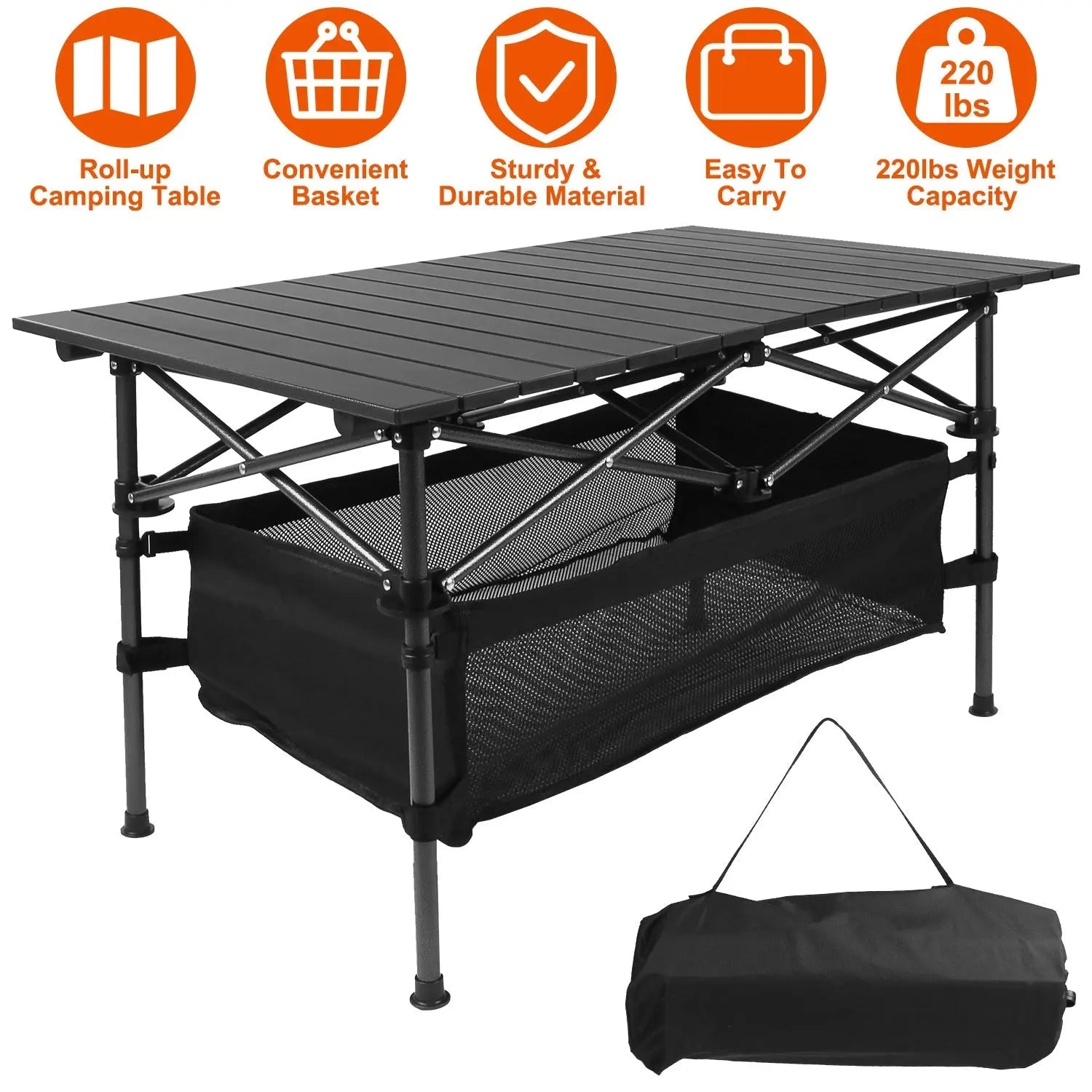 Heavy - Duty Aluminum Folding Camping Table with Storage - soilcommander