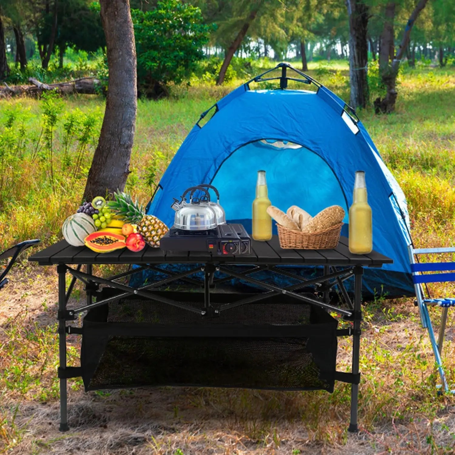 Heavy - Duty Aluminum Folding Camping Table with Storage - soilcommander