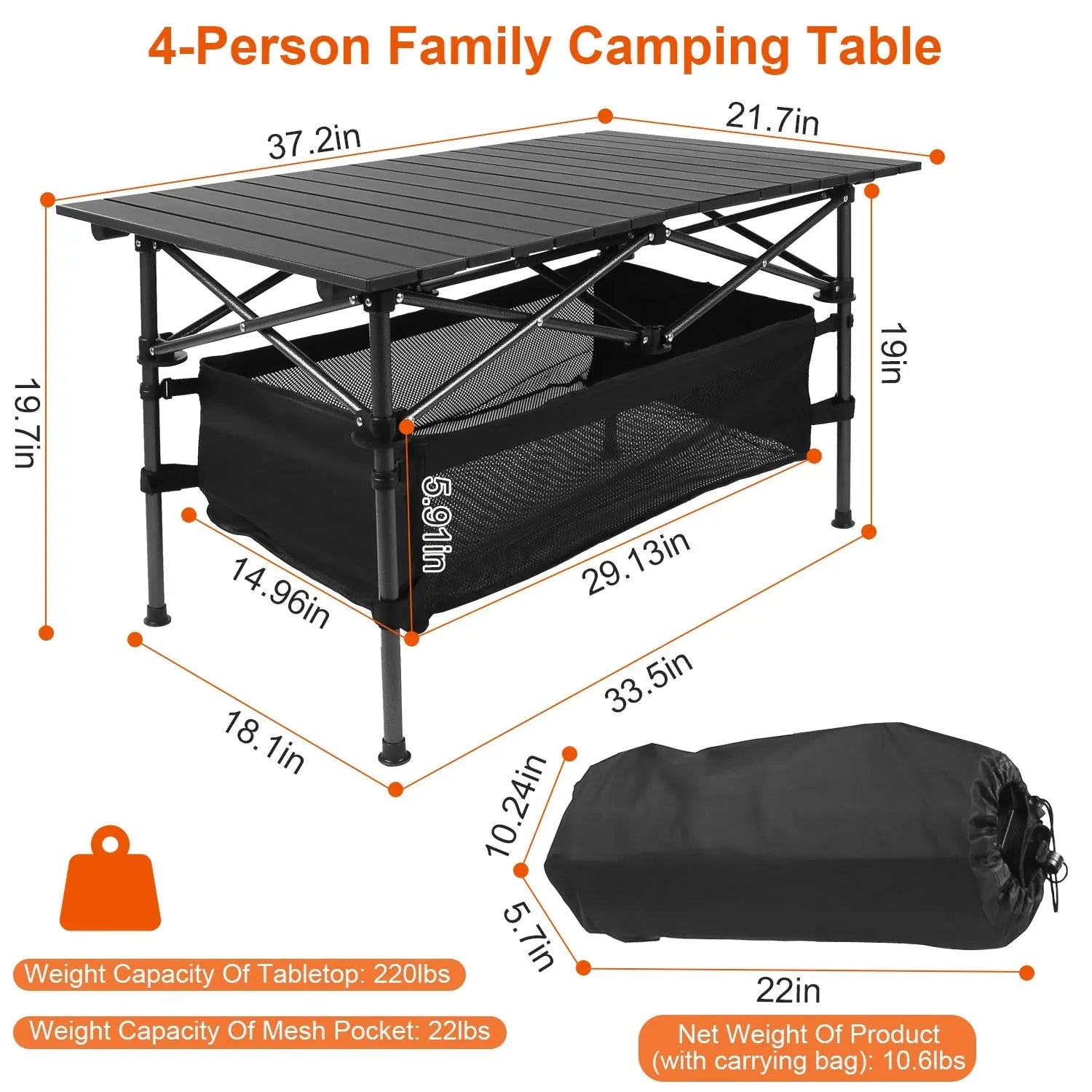 Heavy - Duty Aluminum Folding Camping Table with Storage - soilcommander