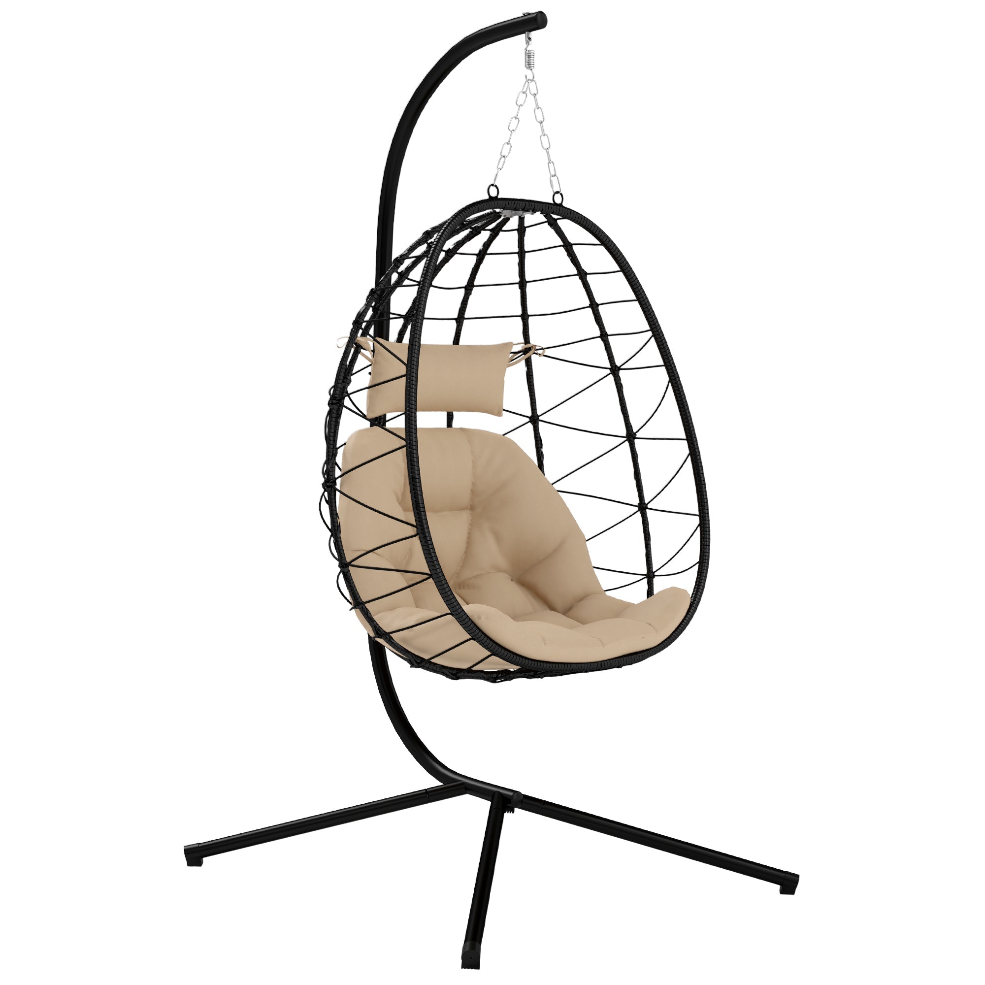 Khaki Hanging Egg Chair with Stand & Foldable Basket - soilcommander
