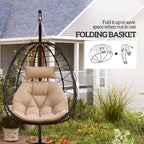 Khaki Hanging Egg Chair with Stand & Foldable Basket - soilcommander