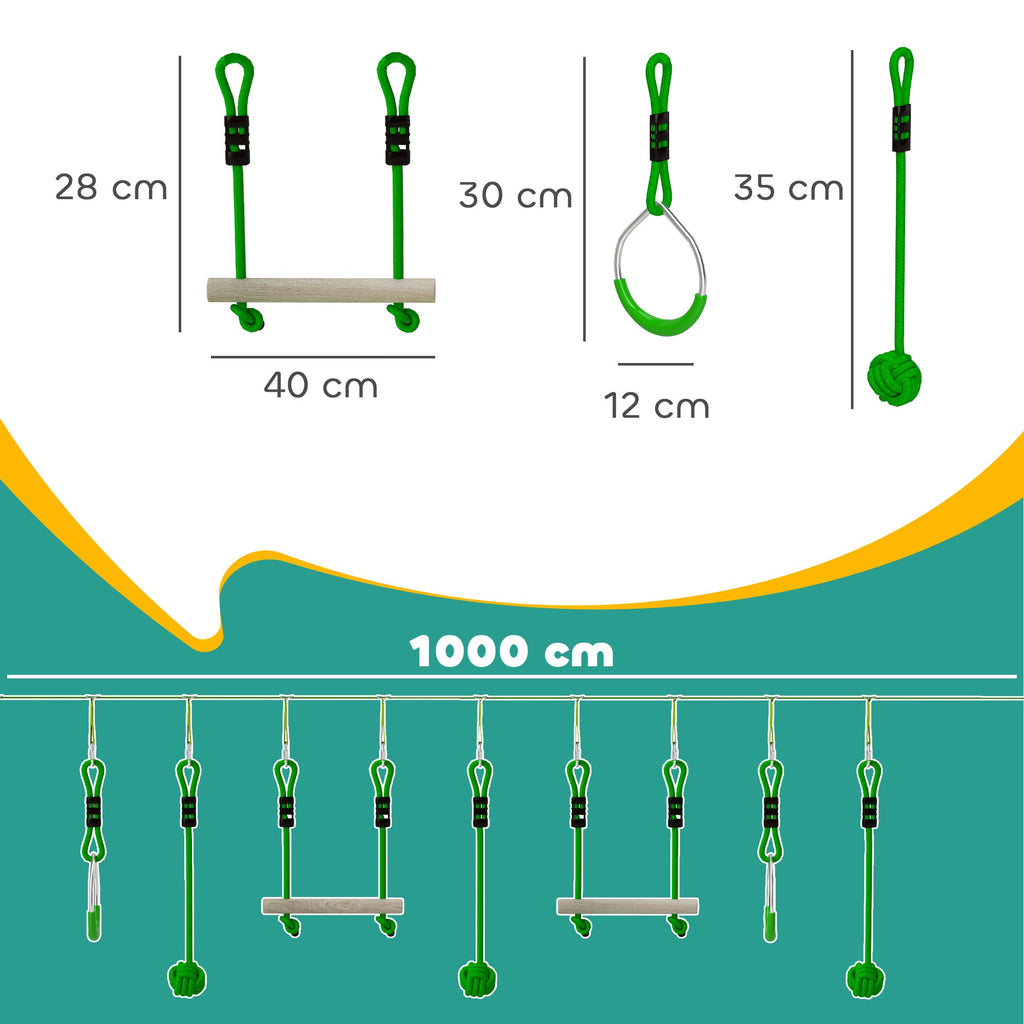 Kids Zip Line Kit - 7 - Piece Garden Slackline Course for Ages 3 - 6 - soilcommander
