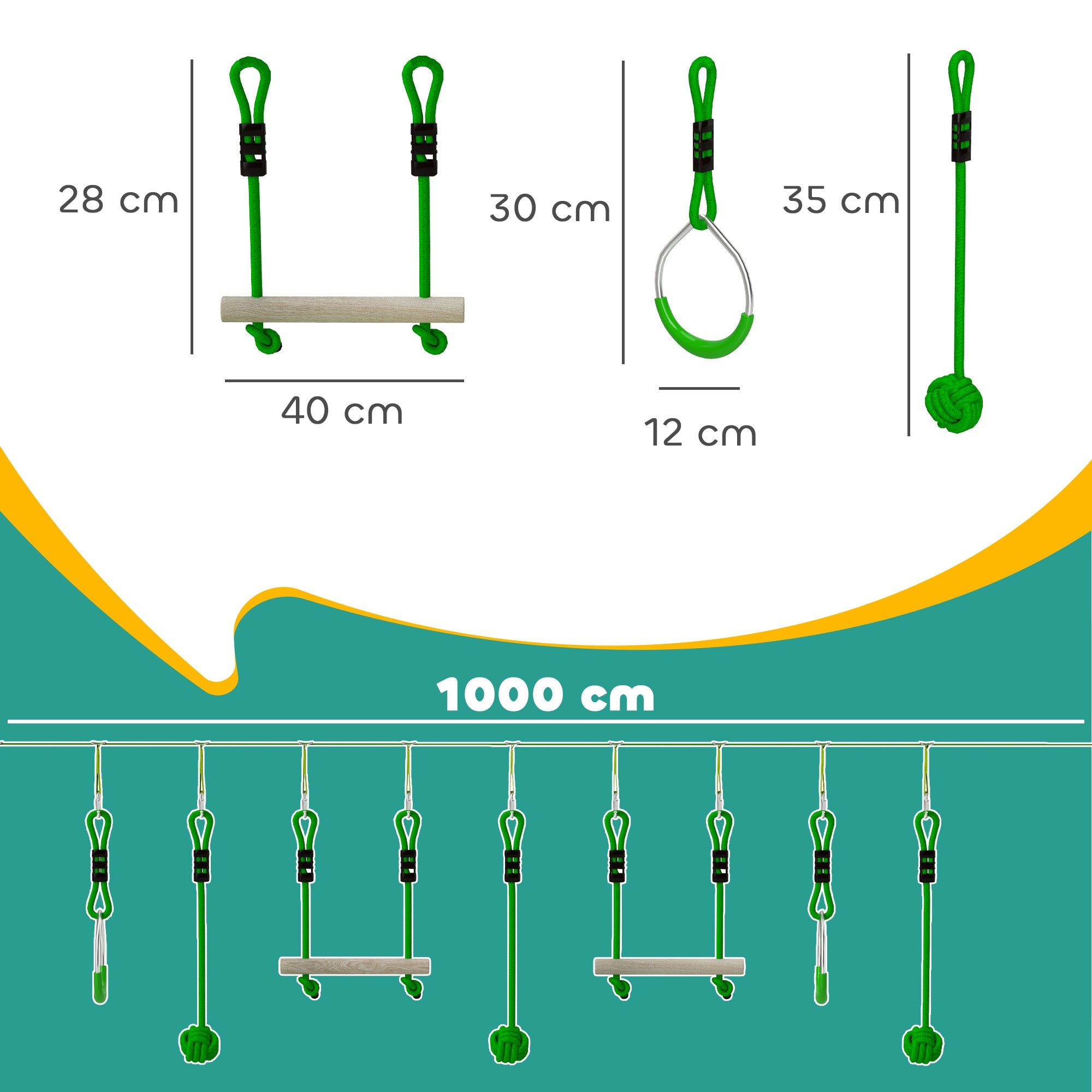 Kids Zip Line Kit - 7 - Piece Garden Slackline Course for Ages 3 - 6 - soilcommander
