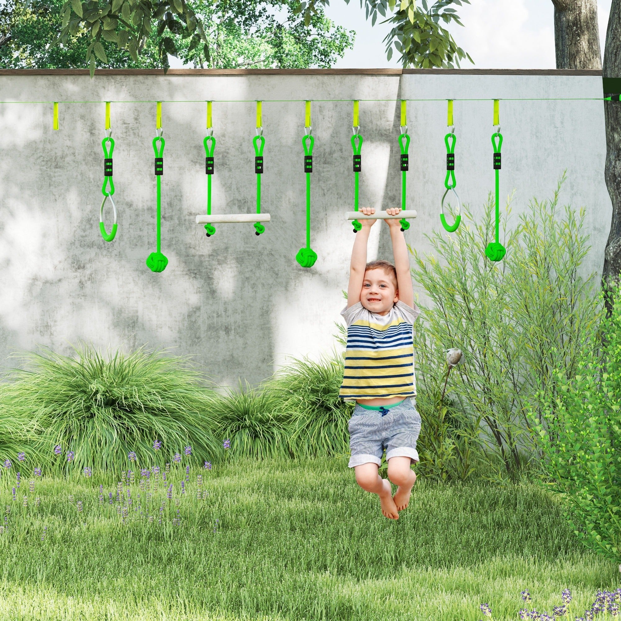 Kids Zip Line Kit - 7 - Piece Garden Slackline Course for Ages 3 - 6 - soilcommander
