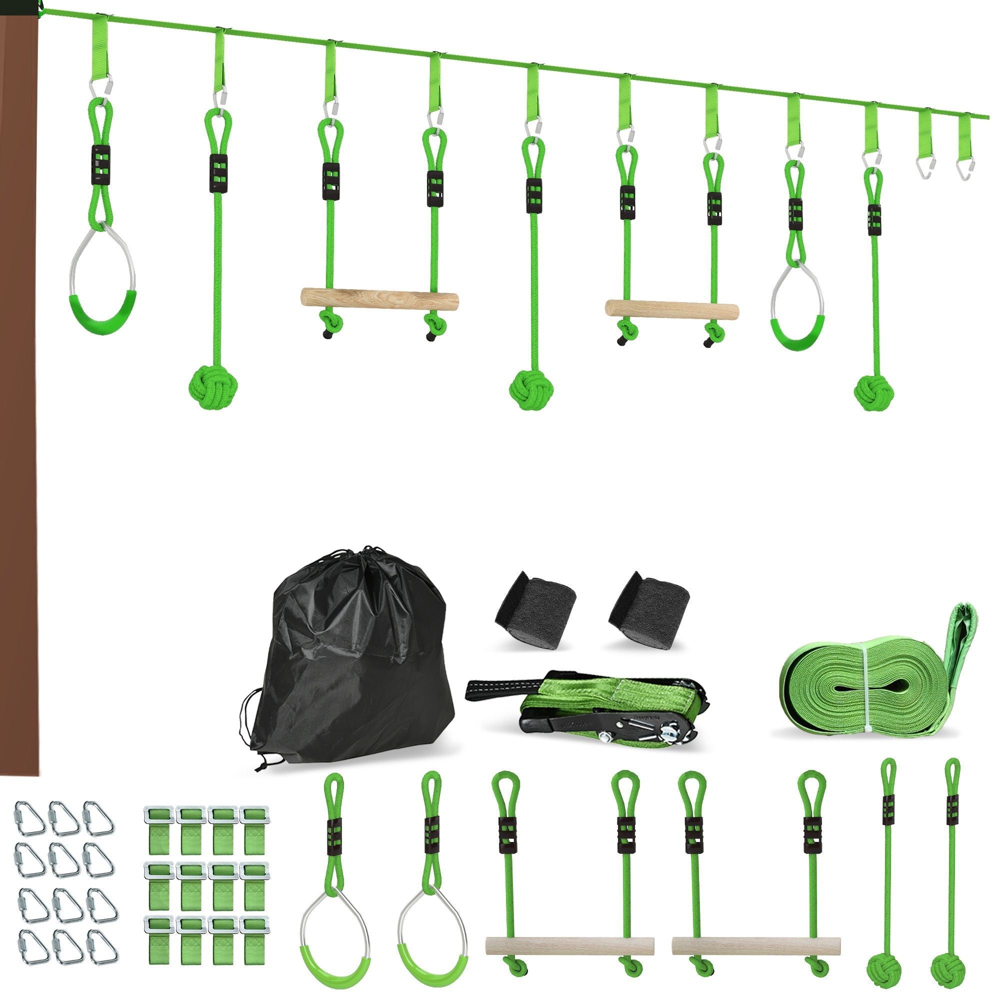 Kids Zip Line Kit - 7 - Piece Garden Slackline Course for Ages 3 - 6 - soilcommander