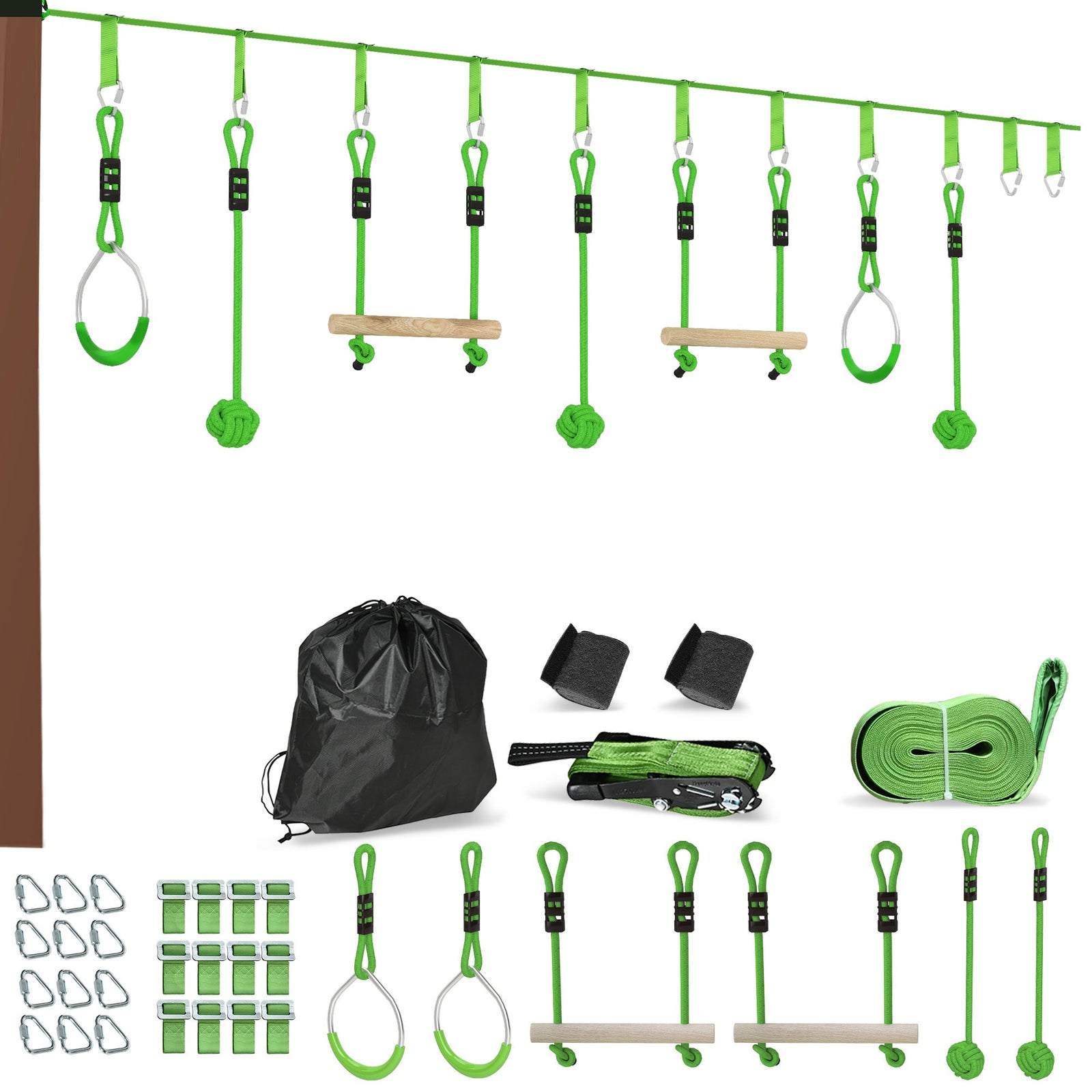 Kids Zip Line Kit - 7 - Piece Garden Slackline Course for Ages 3 - 6 - soilcommander