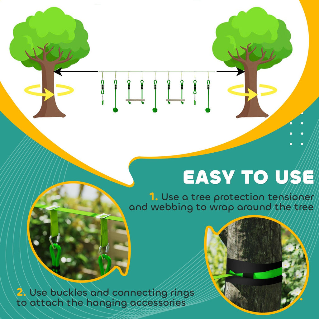 Kids Zip Line Kit - 7 - Piece Garden Slackline Course for Ages 3 - 6 - soilcommander