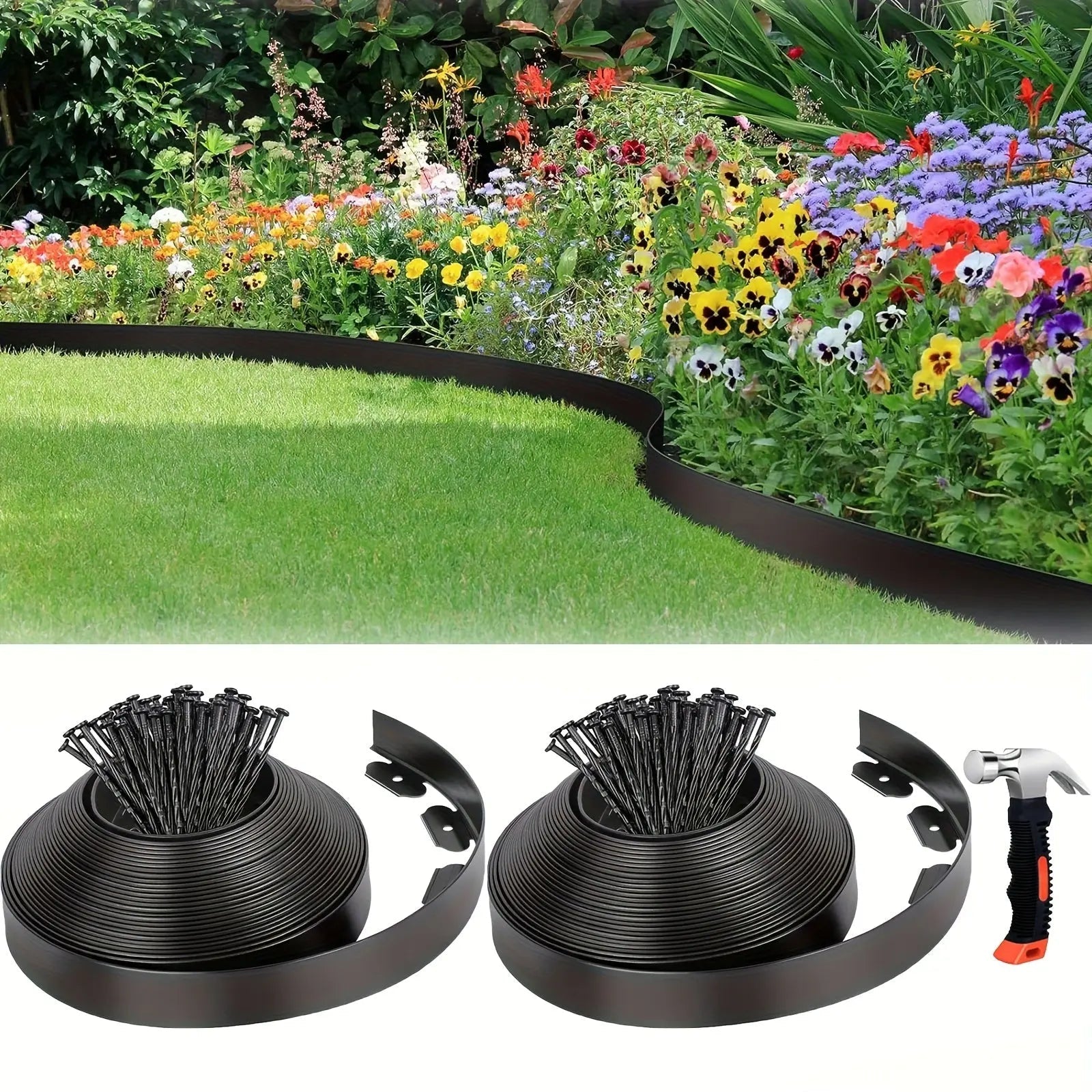 Landscape Edging Strips, With Anchored Tips, Unexcavated Garden Edging Kits, Plastic Flexible Garden Bed And Lawn Courtyard Paving Stone Pathways - SoilCommander