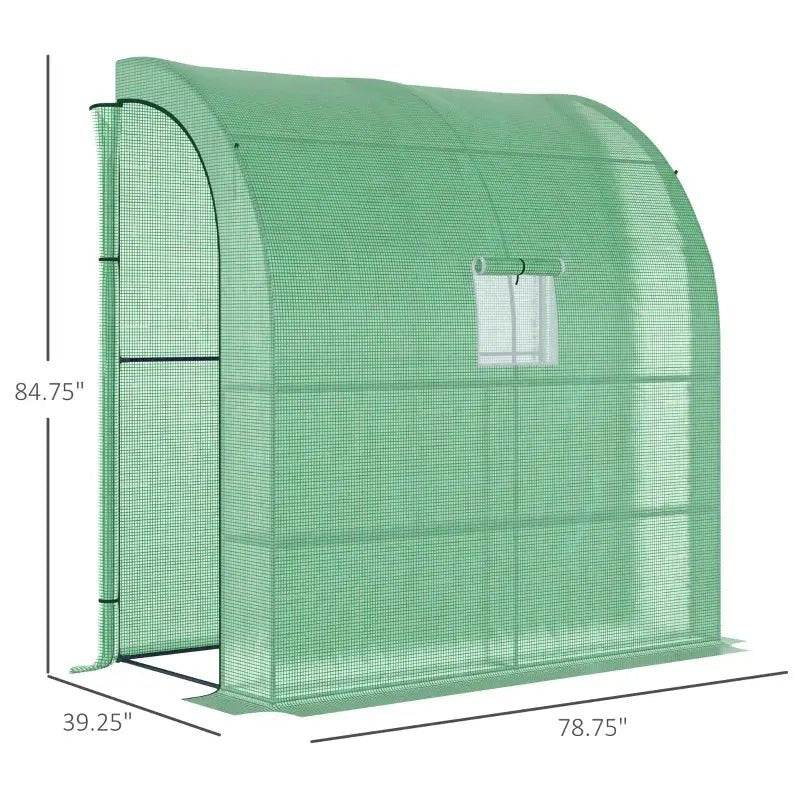 Lean To Greenhouse, Walk - In Green House, Plant Nursery With 2 Roll - up Doors And Windows, PE Cover And 3 Wire Shelves, Green - soilcommander