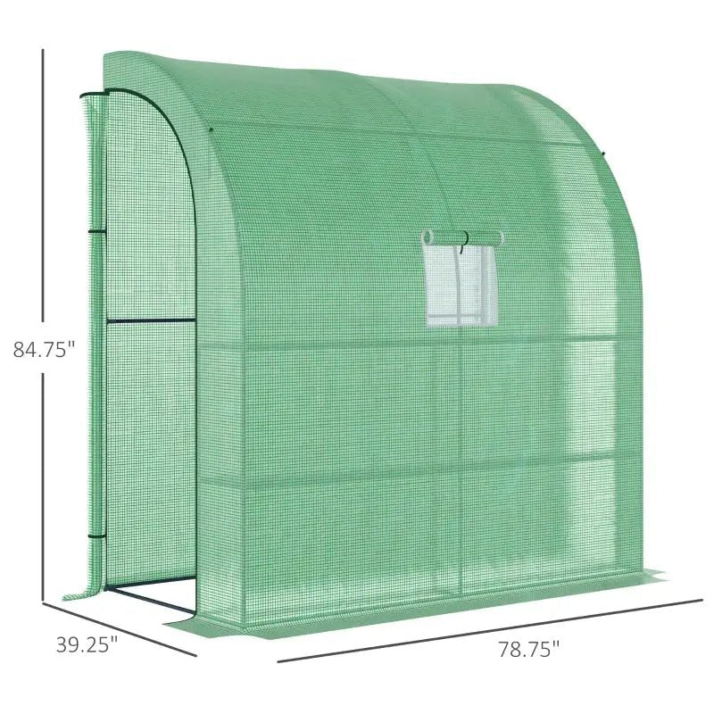 Lean To Greenhouse, Walk - In Green House, Plant Nursery With 2 Roll - up Doors And Windows, PE Cover And 3 Wire Shelves, Green - soilcommander