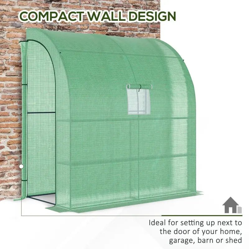 Lean To Greenhouse, Walk - In Green House, Plant Nursery With 2 Roll - up Doors And Windows, PE Cover And 3 Wire Shelves, Green - soilcommander