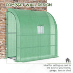 Lean To Greenhouse, Walk - In Green House, Plant Nursery With 2 Roll - up Doors And Windows, PE Cover And 3 Wire Shelves, Green - soilcommander