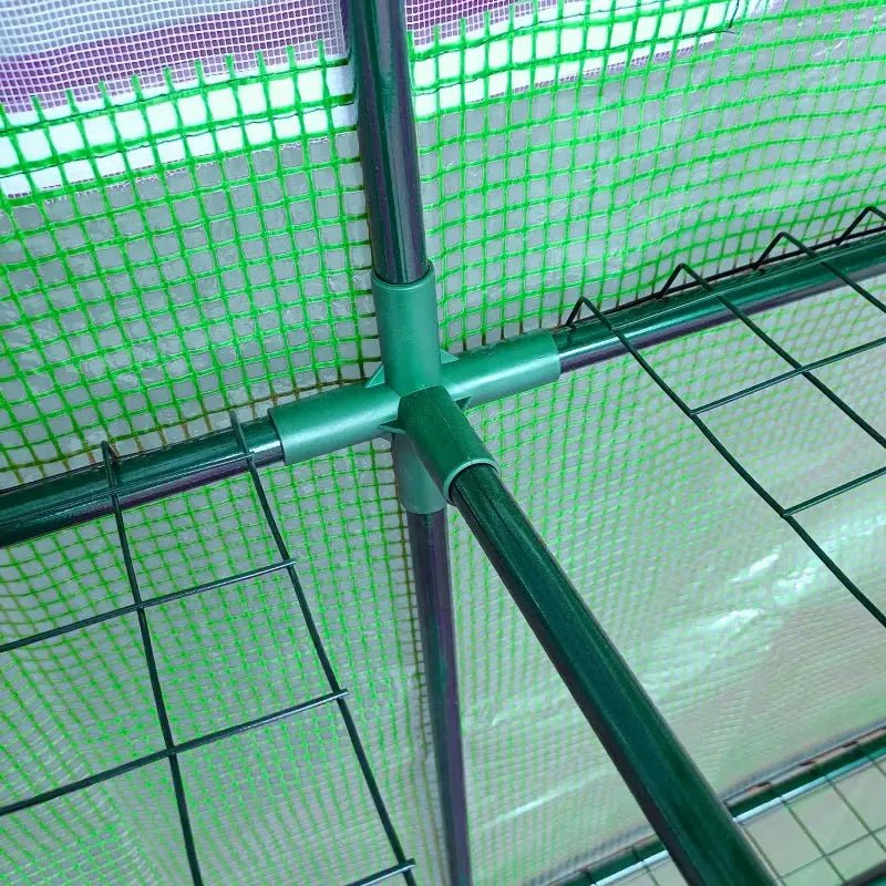 Lean To Greenhouse, Walk - In Green House, Plant Nursery With 2 Roll - up Doors And Windows, PE Cover And 3 Wire Shelves, Green - soilcommander