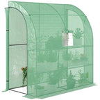 Lean To Greenhouse, Walk - In Green House, Plant Nursery With 2 Roll - up Doors And Windows, PE Cover And 3 Wire Shelves, Green - soilcommander