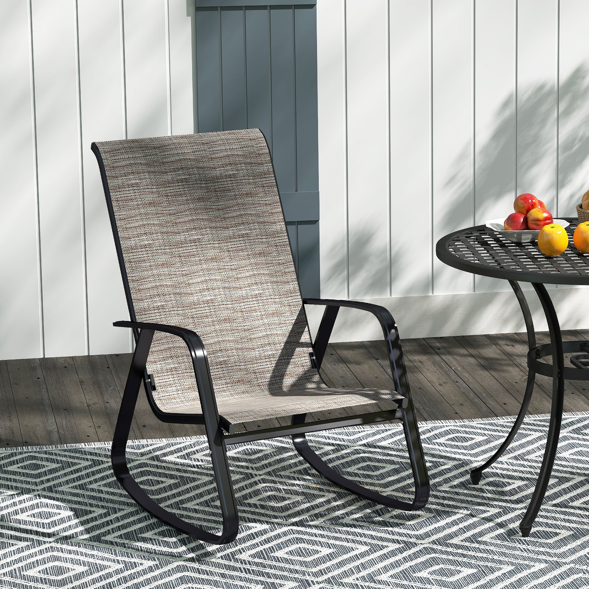 Light Brown Outdoor Rocking Chair with Breathable Mesh Seat - soilcommander