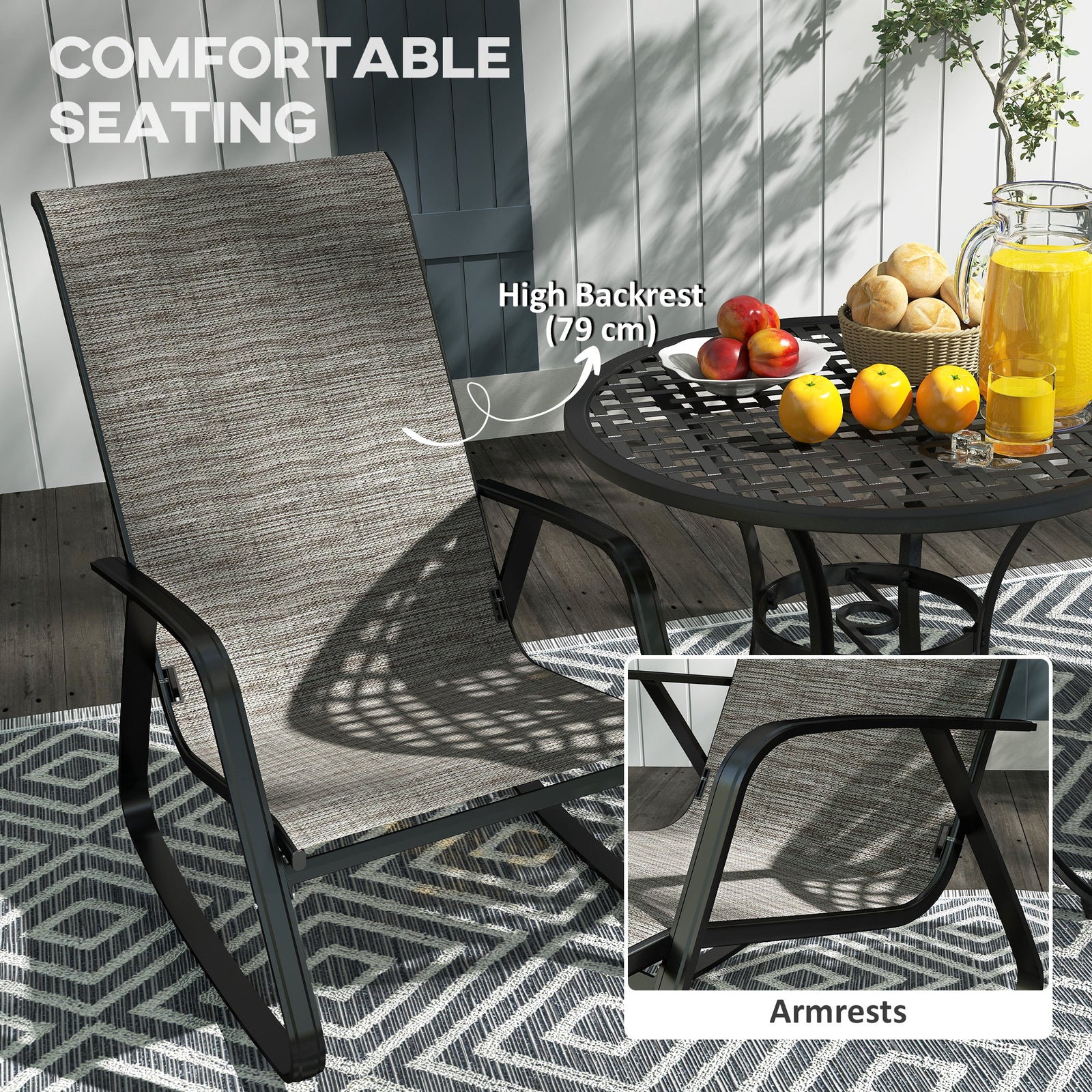 Light Brown Outdoor Rocking Chair with Breathable Mesh Seat - soilcommander