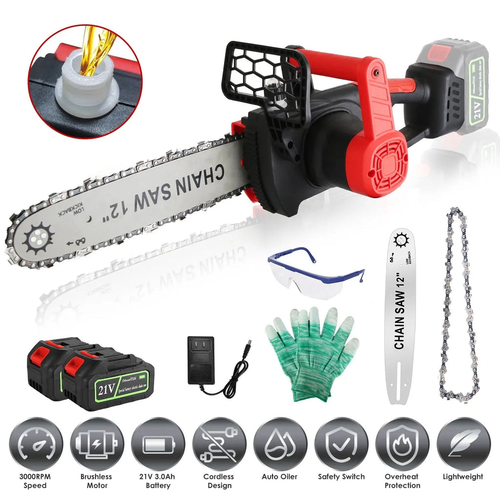 Lightweight Cordless Chainsaw Kit with Dual Batteries & Auto Oiler - soilcommander