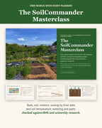 The SoilCommander Masterclass, the free illustrated bonus included with every vegetable garden planner: bed layout, crop rotation, sowing by frost date and watering by root depth