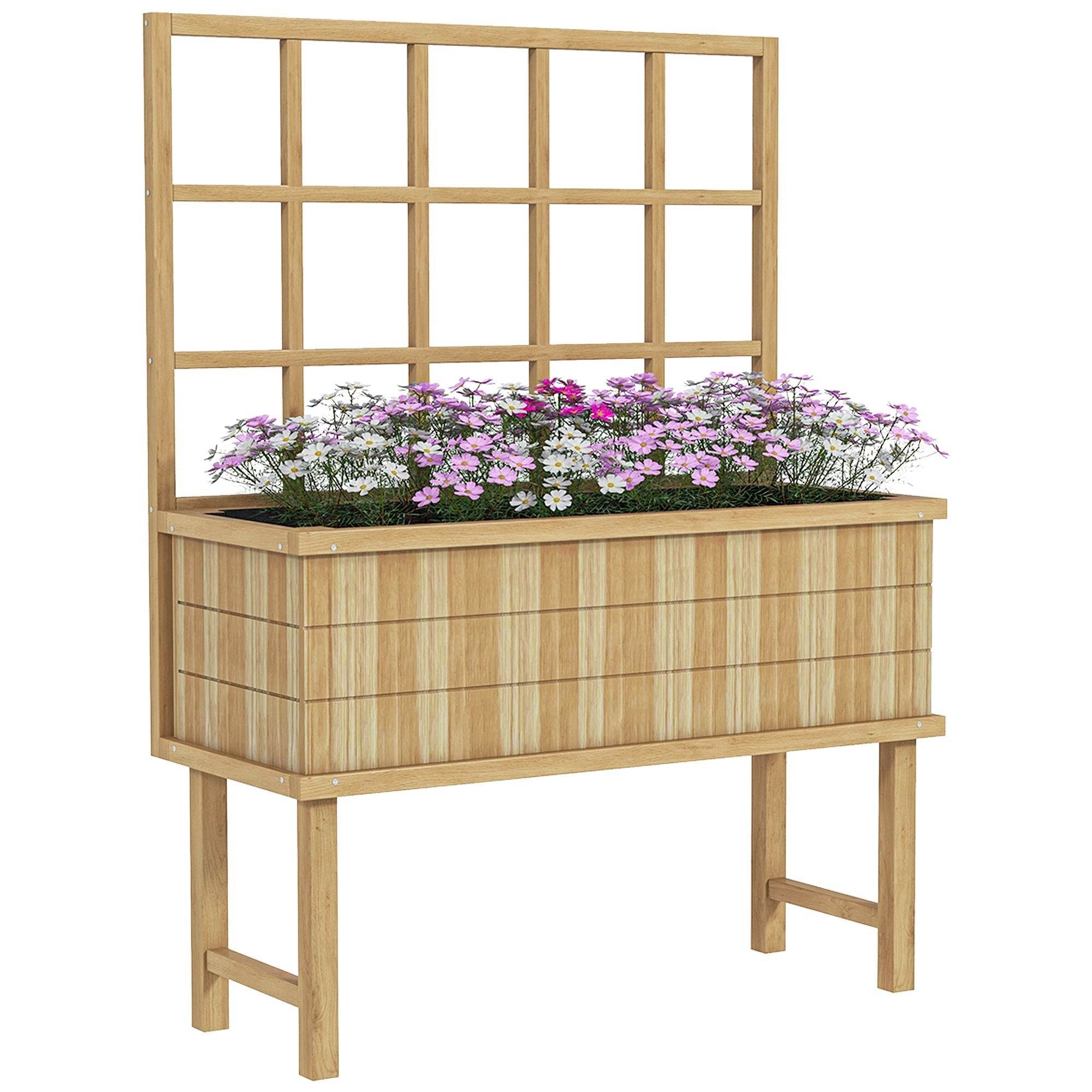 Natural Wood Raised Planter Box with Trellis - soilcommander