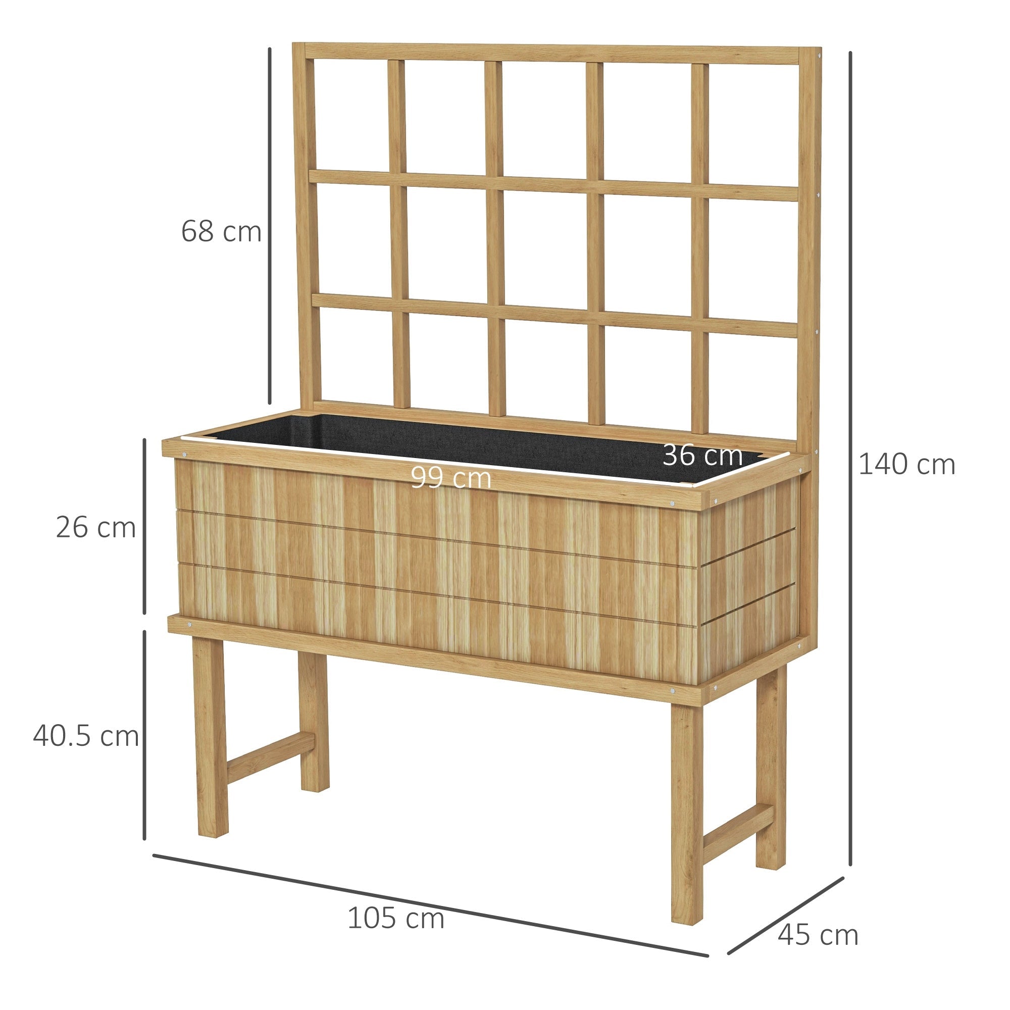 Natural Wood Raised Planter Box with Trellis - soilcommander