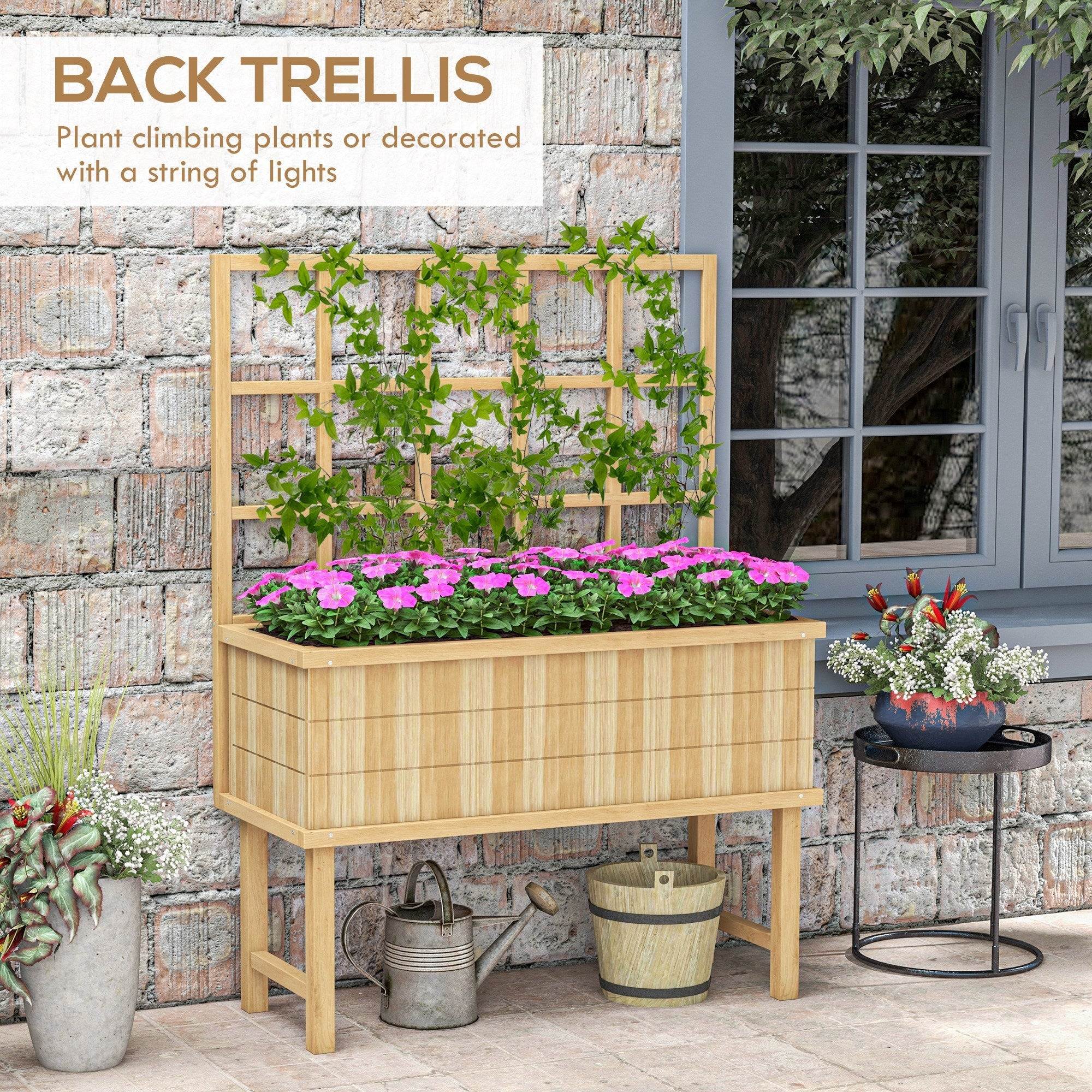Natural Wood Raised Planter Box with Trellis - soilcommander