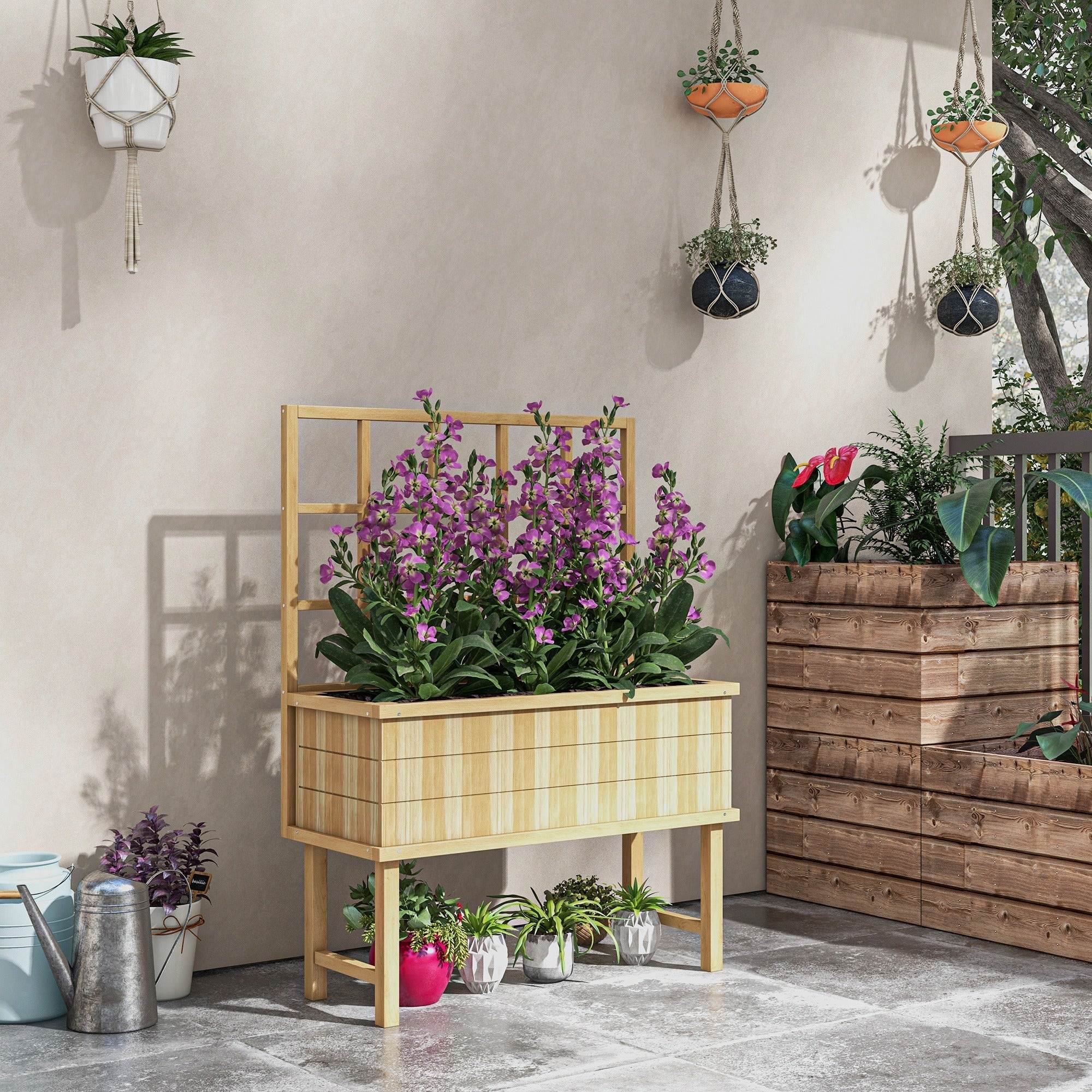 Natural Wood Raised Planter Box with Trellis - soilcommander