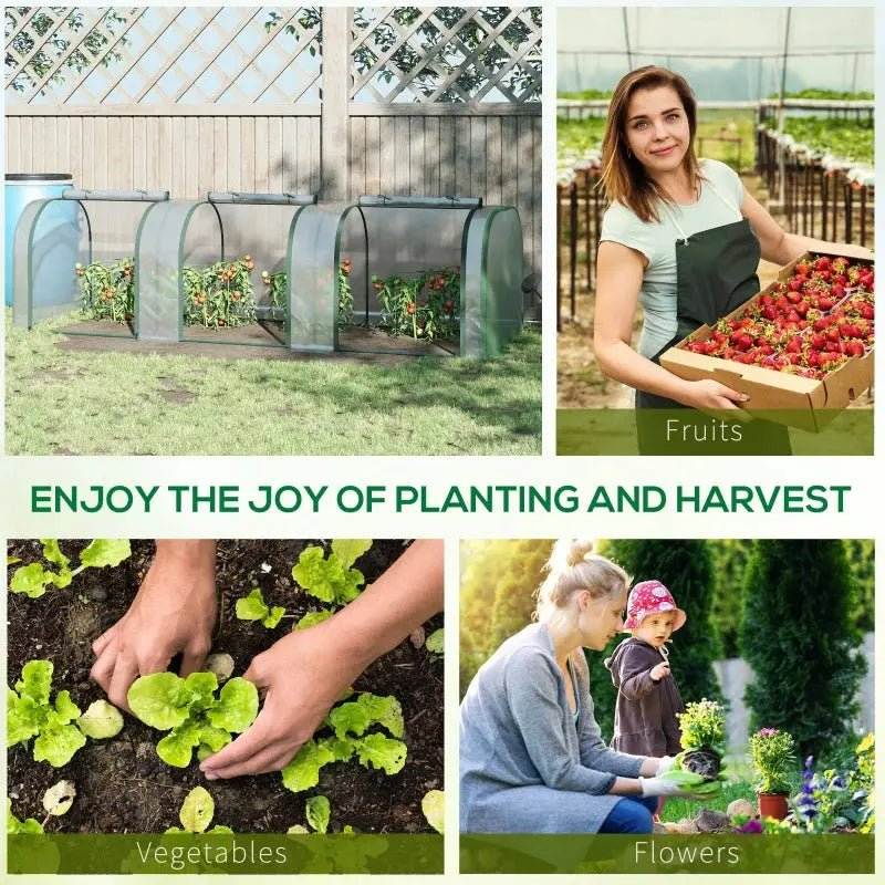 Portable Tunneled Greenhouse With 3 Zippered Doors, WaterUV Fighting PVC Cover - soilcommander