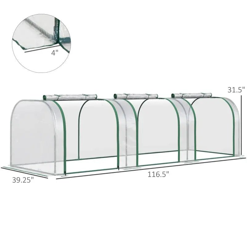 Portable Tunneled Greenhouse With 3 Zippered Doors, WaterUV Fighting PVC Cover - soilcommander