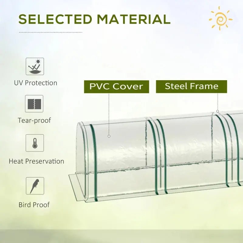 Portable Tunneled Greenhouse With 3 Zippered Doors, WaterUV Fighting PVC Cover - soilcommander