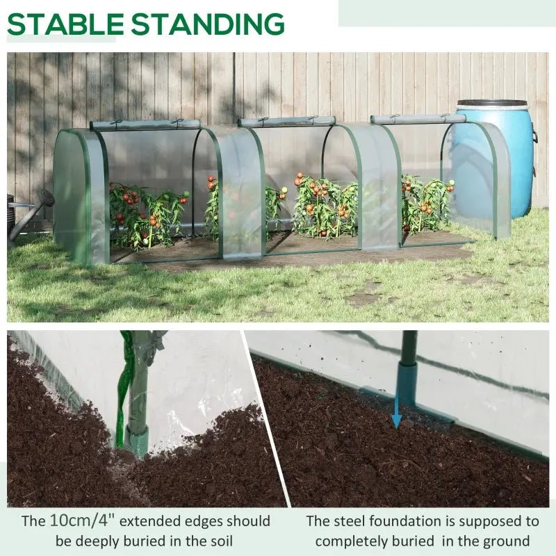 Portable Tunneled Greenhouse With 3 Zippered Doors, WaterUV Fighting PVC Cover - soilcommander