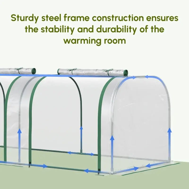 Portable Tunneled Greenhouse With 3 Zippered Doors, WaterUV Fighting PVC Cover - soilcommander