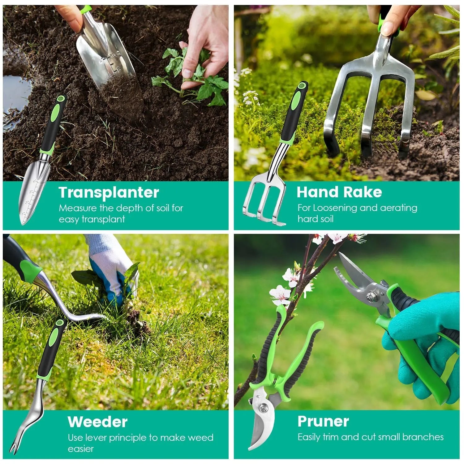 Premium 13 - Piece Heavy - Duty Aluminum Alloy Gardening Tool Set With Bag - soilcommander