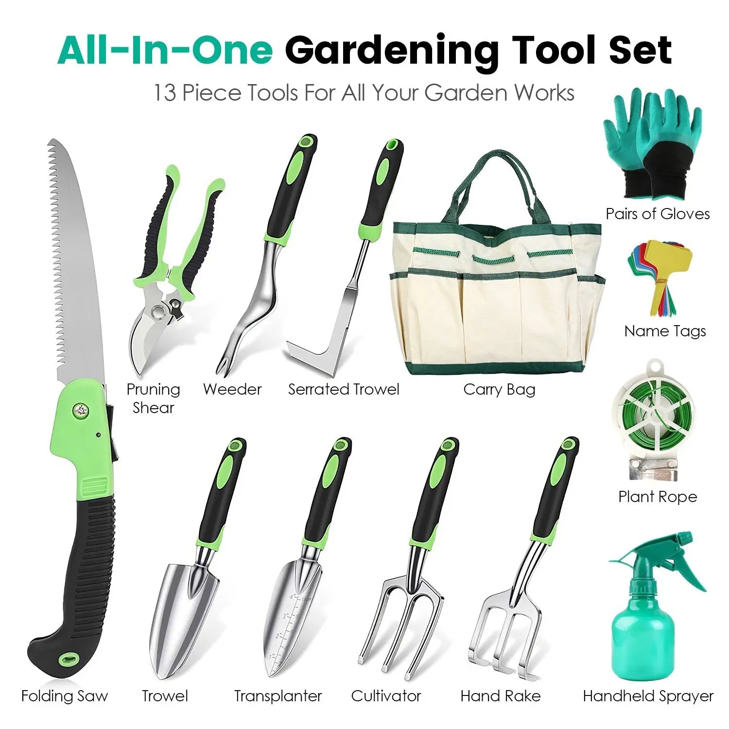 Premium 13 - Piece Heavy - Duty Aluminum Alloy Gardening Tool Set With Bag - soilcommander