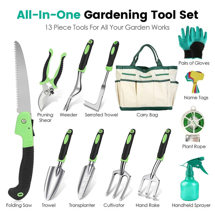 Premium 13 - Piece Heavy - Duty Aluminum Alloy Gardening Tool Set With Bag - soilcommander