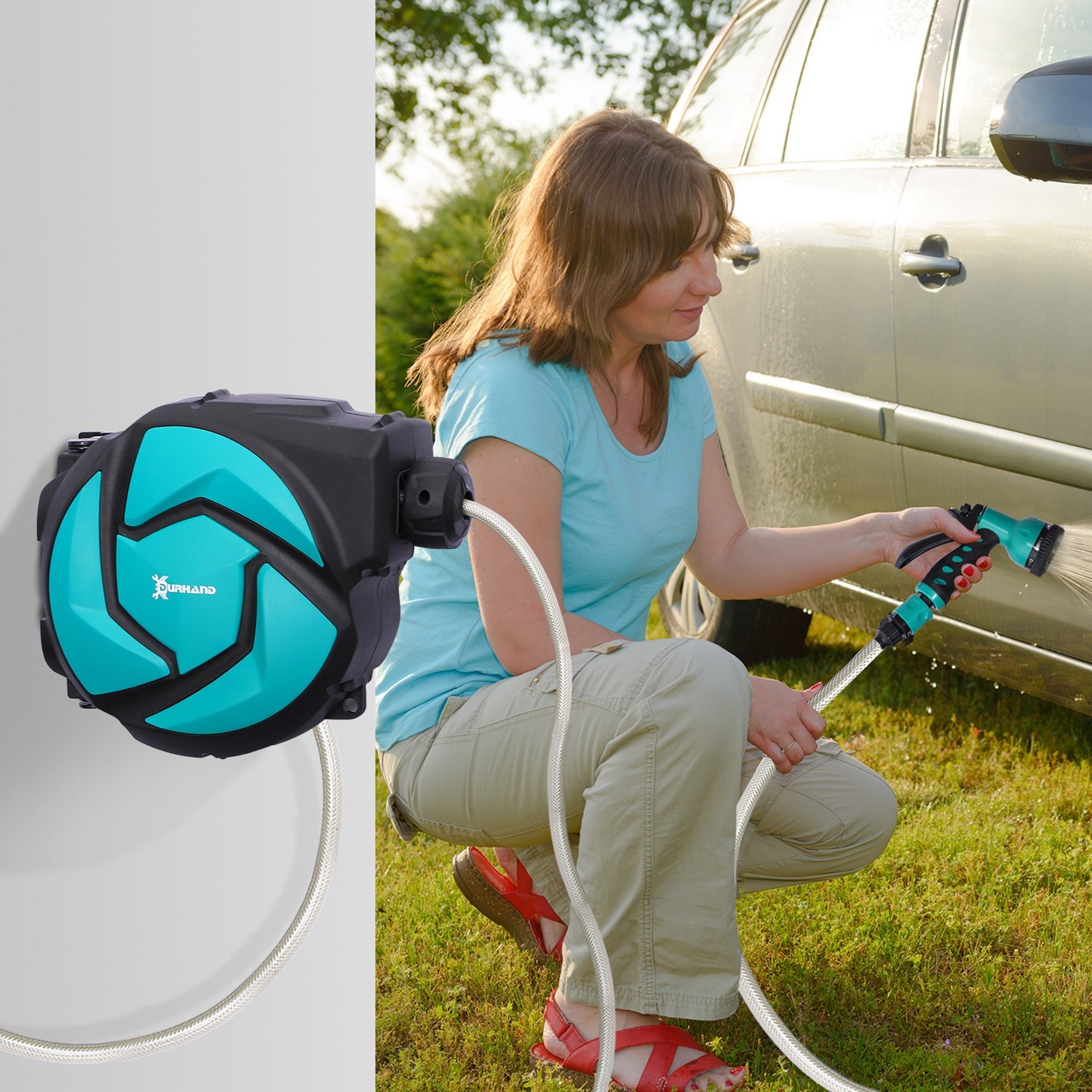 Retractable Garden Hose Reel – 10m Wall Mounted Auto Rewind - soilcommander