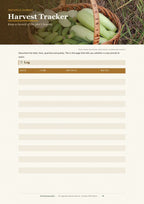 Inside the UK vegetable garden planner PDF — the harvest tracker page
